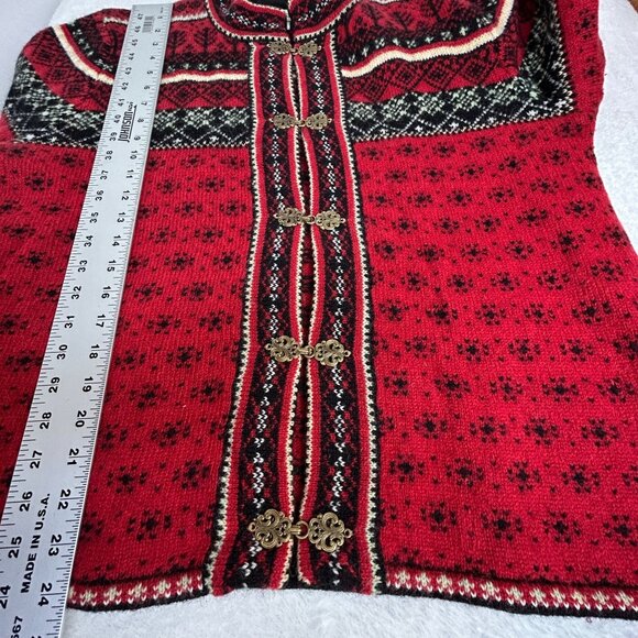 Vintage Carroll Reed Womens Wool Fair Isle Knit Metal Clasp Cardigan Sweater XL - Picture 7 of 8